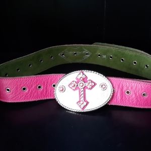 Hot Pink Leather Belt w/ Detachable Buckle